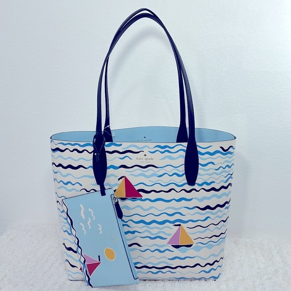 Kate Spade Set Sail Large Tote Reversible bag with pouch - Picture 9 of 16